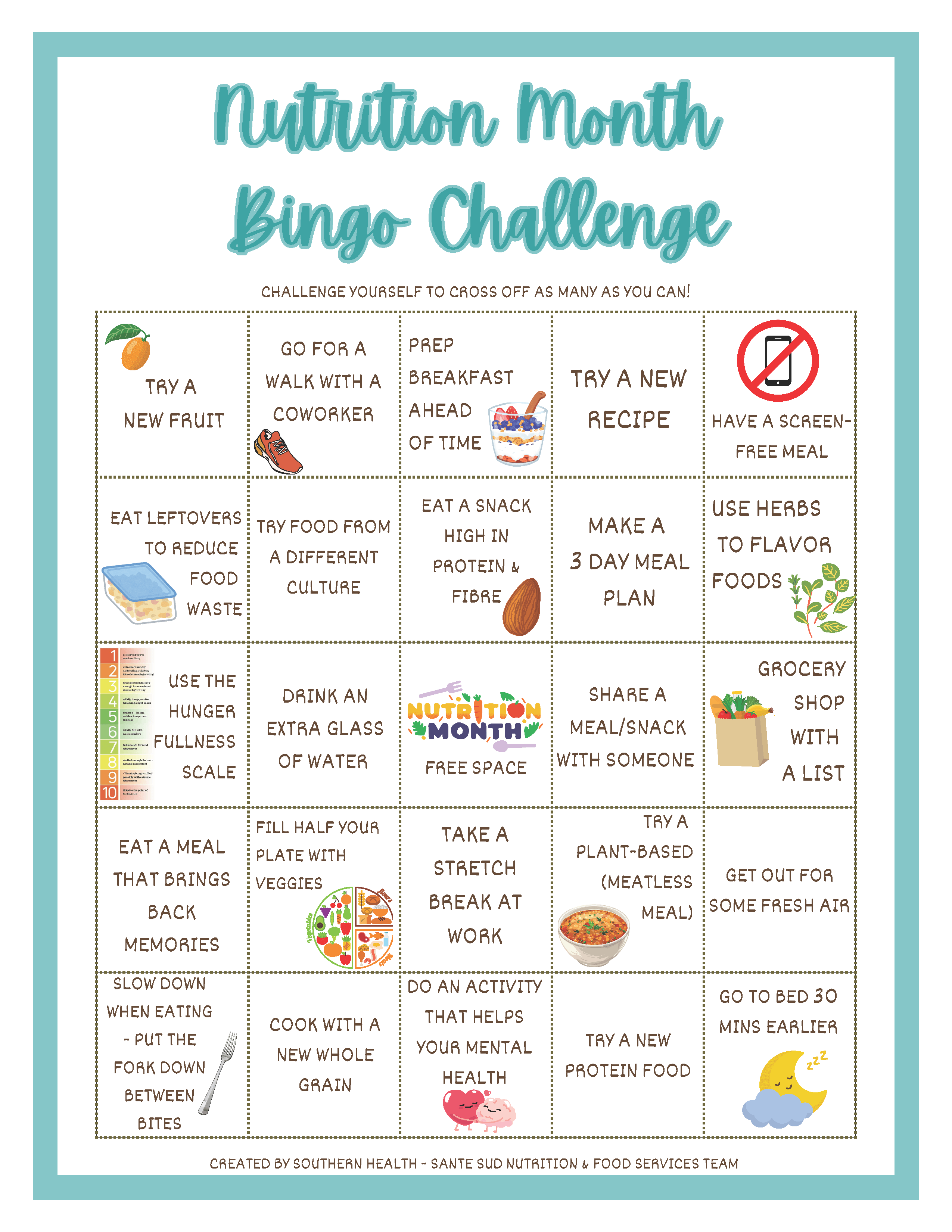 Nutrition Month Bingo Challenge