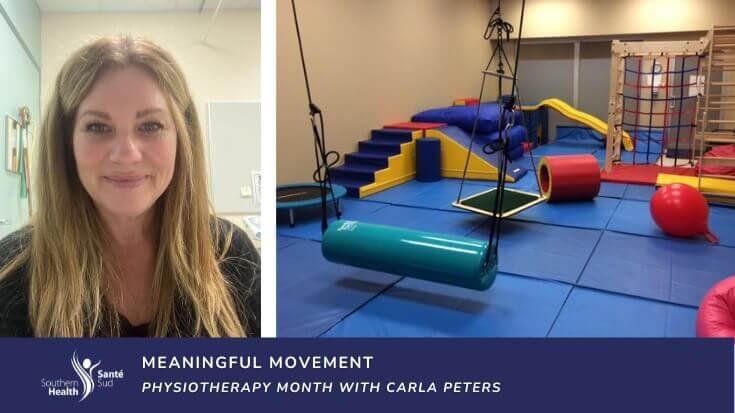 headshot of physiotherapist Carla Peters on the left and picture of physio equipment on the right